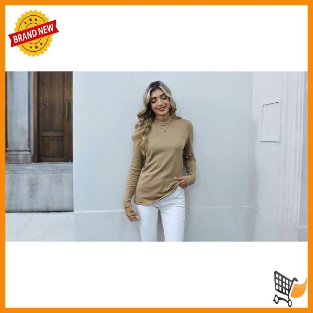 Women's Long Sleeve Mock Turtleneck Pullover Stretch Cotton Layering Top - Picture 8 of 8